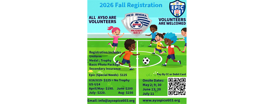 AYSO 2025 FALL REGISTRATION  NOW OPEN